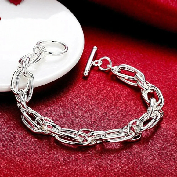925 Sterling Silver Chunky Bracelet Toggle Chain Link Bracelet - Picture 2 of 7